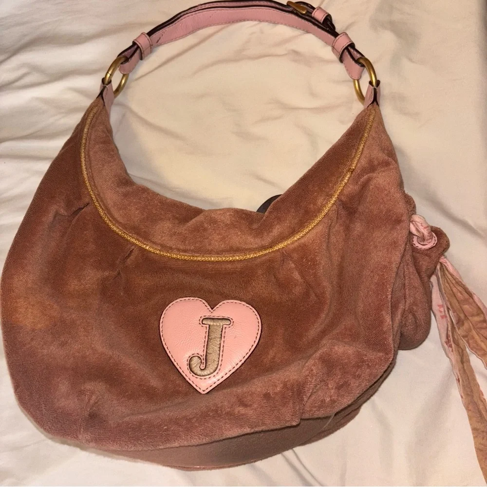 Vintage Y2K juicy couture terry cloth shoulder bag brown and pink